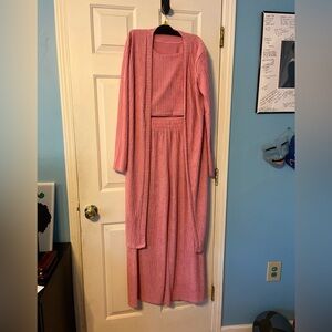 Pink Ribbed Three Piece Set